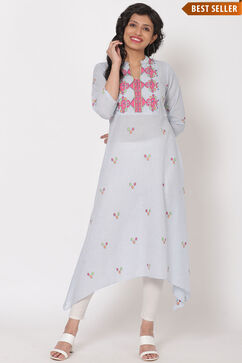 Light Blue Cotton A-Line Kurta image number 0