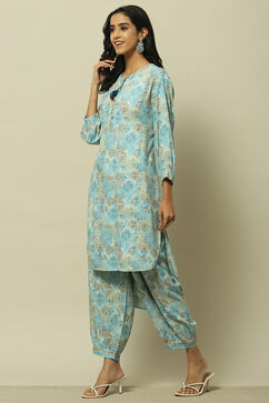 Blue Printed Straight Co-ord Set image number 3