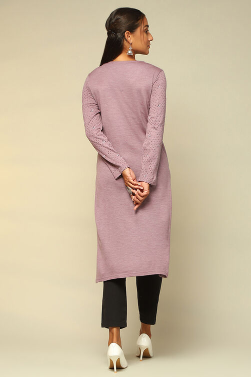 Mauve Acrylic Straight Kurta image number 3