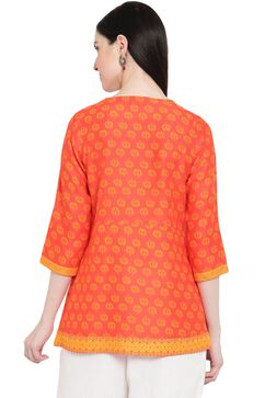Coral Viscose A-Line Indie Top image number 4