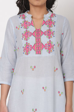 Light Blue Cotton A-Line Kurta image number 1