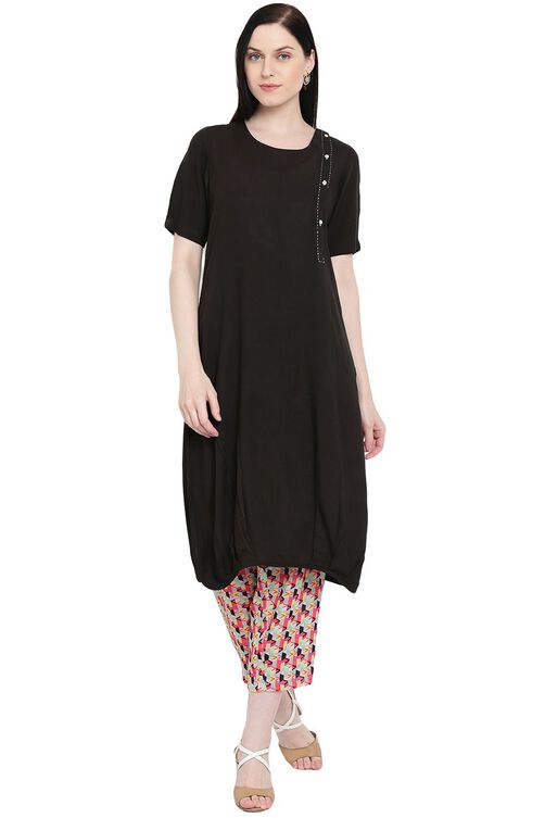 Black Viscose Straight Kurta image number 0