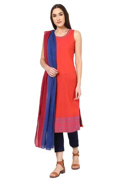 Maroon & Blue Cotton Stole image number 2