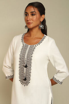 White Pashmina Straight Kurta image number 1