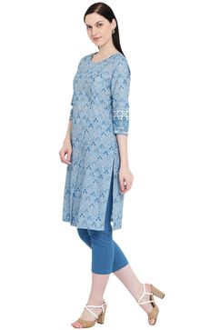 Light-Blue Cambric A-Line Kurta image number 2
