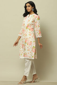White Cambric Floral Printed Straight Kurta Set image number 3