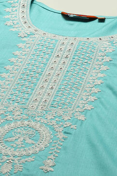 Cyan Blue Rayon Slub Staight Kurta image number 1