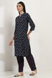 Navy Blue Cotton Blend Straight Kurta Set image number 3