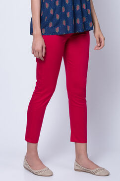 Pink Poly Cotton Slim Pants image number 1