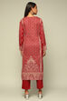 Red Acrylic Straight Yarn Dyed Kurta Palazzo Suit Set image number 4