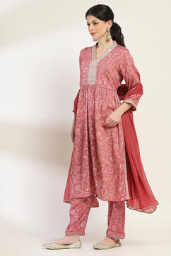 Pink Printed Gathered Suit Set image number 3