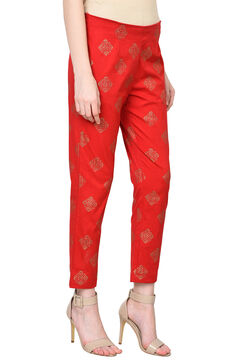 Red Poly Lycra Slim Pants image number 2