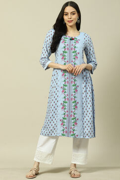 Blue LIVA Straight Kurta image number 0