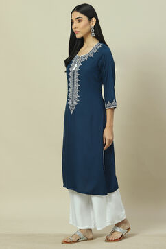 Indigo LIVA Straight Kurta image number 2