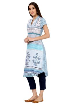Blue A-Line Viscose Rayon Kurta image number 2