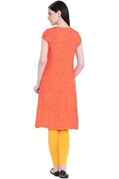 Coral Viscose A-Line Kurta image number 4