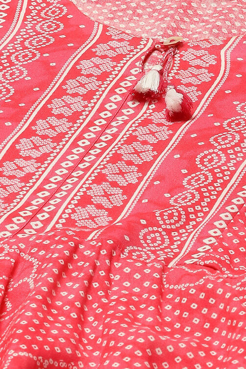 Pink LIVA Straight Printed Kurta image number 1