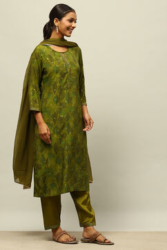 Green Printed Straight Suit Set image number 5