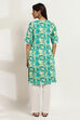 Teal Printed Straight Kurta image number 3