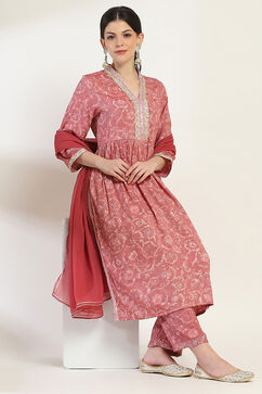 Pink Printed Gathered Suit Set image number 6