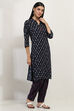 Navy Blue Cotton Blend Straight Kurta Set image number 5