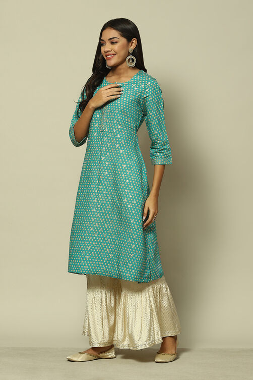 Yellow LIVA Straight Printed Kurta image number 2