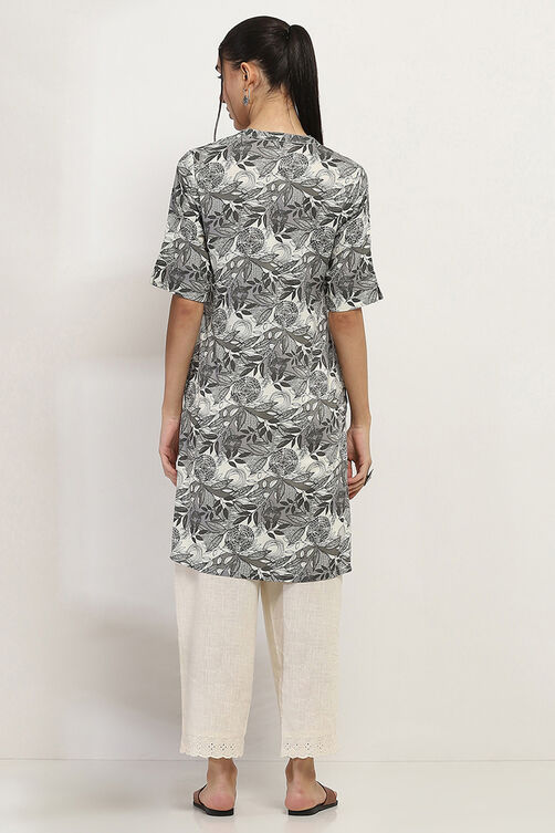 Yellow Printed Straight Kurta image number 3