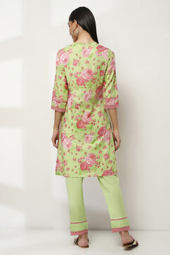 Green Cotton Printed Straight Kurta Set image number 4