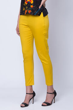 Mustard Poly Cotton Slim Pants image number 3