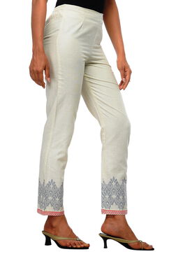 Beige Cotton Straight Pants image number 1