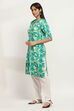 Teal Printed Straight Kurta image number 2