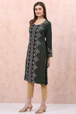 Olive Green Acrylic Straight Kurta image number 2
