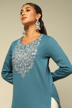 Blue Cotton Blend Straight Kurta image number 1