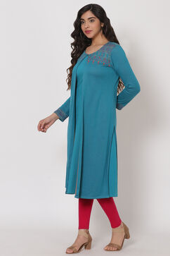 Turquise Poly Cotton Jacquard Shrug image number 3