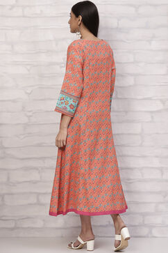 Orange LIVA Kalidar Kurta Dress image number 4