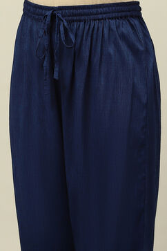 Blue Viscose Blend Straight Embroidered Kurta Palazzo Suit Set image number 2