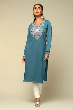Blue Cotton Blend Straight Kurta image number 5