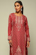 Red Acrylic Straight Yarn Dyed Kurta Palazzo Suit Set image number 1