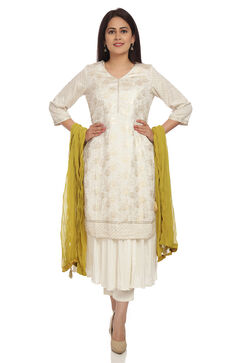 Ecru Flared Viscose Kurta image number 5