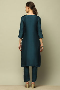 Blue Yarn Dyed Straight Suit Set image number 4