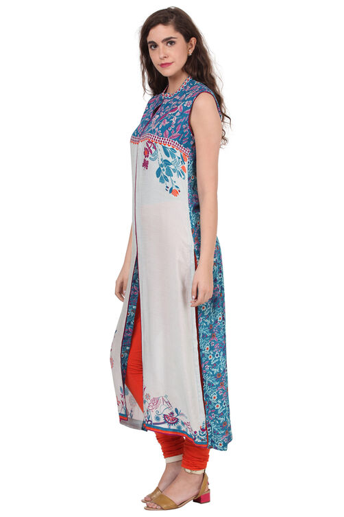 Off White Straight Rayon Kurta image number 1