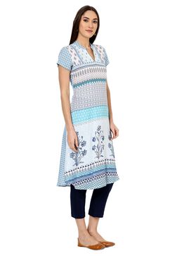 Blue A-Line Viscose Rayon Kurta image number 3