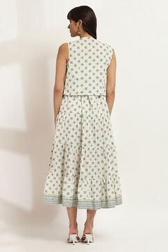 Off-White Cotton Printed Tiered Dress image number 3