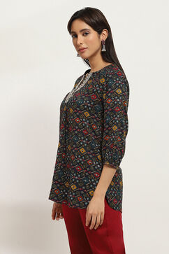 Blue Viscose Blend Printed Straight Top image number 2