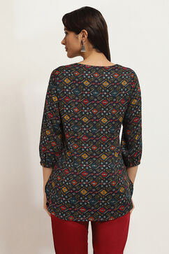 Blue Viscose Blend Printed Straight Top image number 3