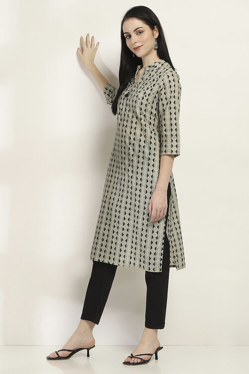 Black Cotton Straight Kurta image number 0