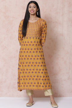 Mustard Viscose Rayon Asymmetric Kurta image number 0