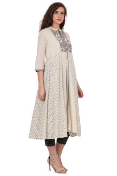 Ivory Anarkali Cotton Kurta image number 3