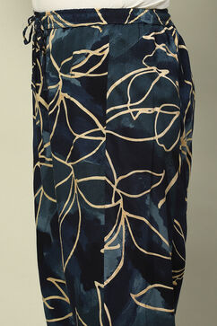 Navy Blue Floral Printed Straight Co-ord Set image number 2