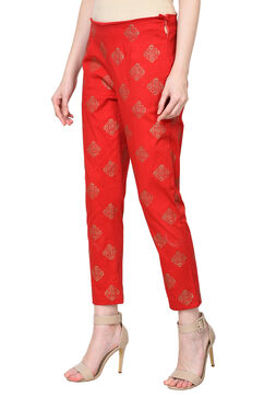 Red Poly Lycra Slim Pants image number 3